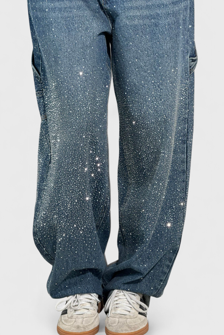 Dariya | Jeans Cargo Balloon con Brillo y Aplicaciones de Pedrería