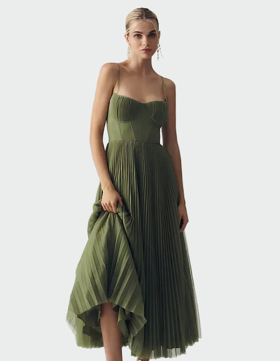 AMBER | VESTIDO DE TUL PLISADO CON DRAPEADO ASIMÉTRICO - ZYRO