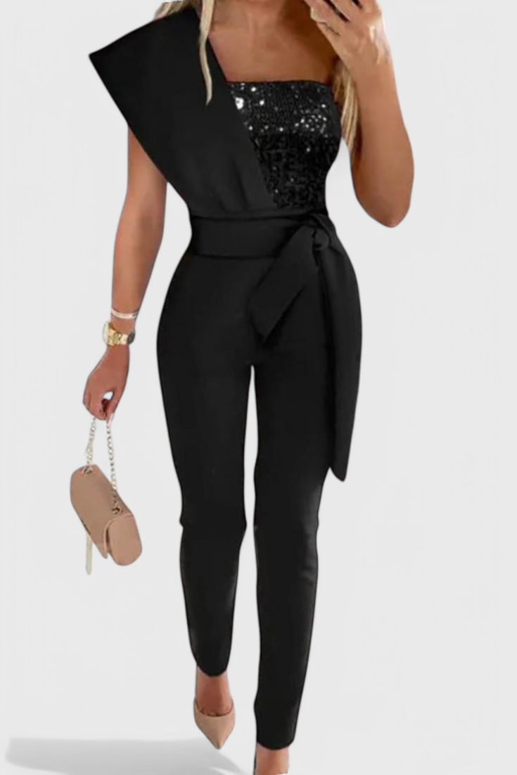 Layla | Mono de Lentejuelas de Un Solo Hombro