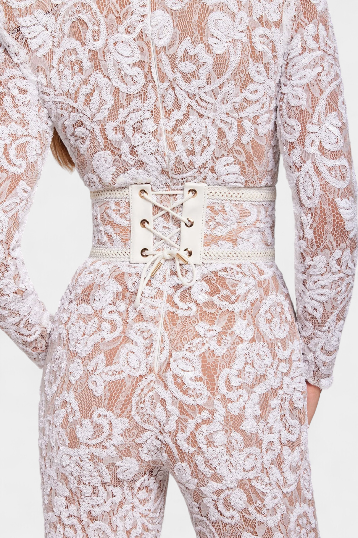 Jimena | Mono de Encaje con Lentejuelas y Cinturón