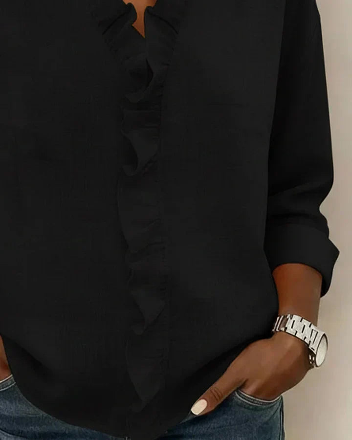 Inés | Blusa con Volantes, Escote en V y Manga Larga