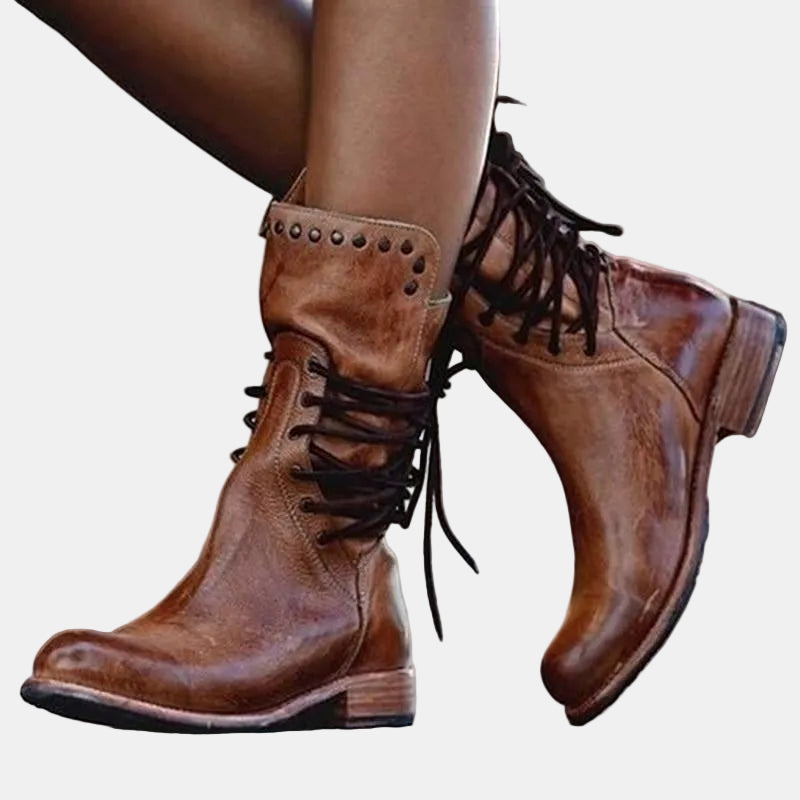 Elisa | Botas retro de media caña con cordones y tachuelas