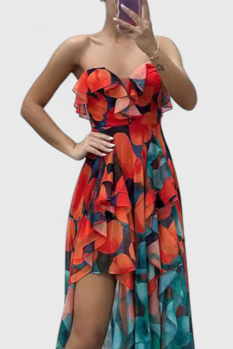 Andy | Vestido Maxi Sin Mangas con Capas de Volantes y Abertura Gradiente