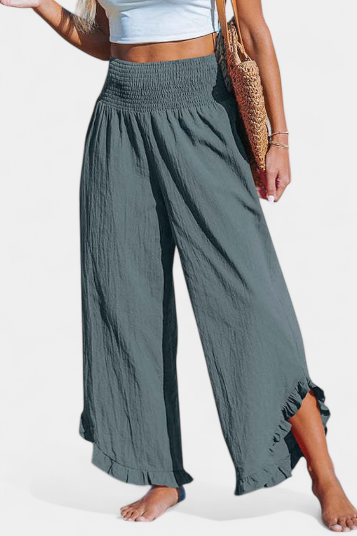 Justina | Pantalón Palazzo con Volantes y Talle Alto