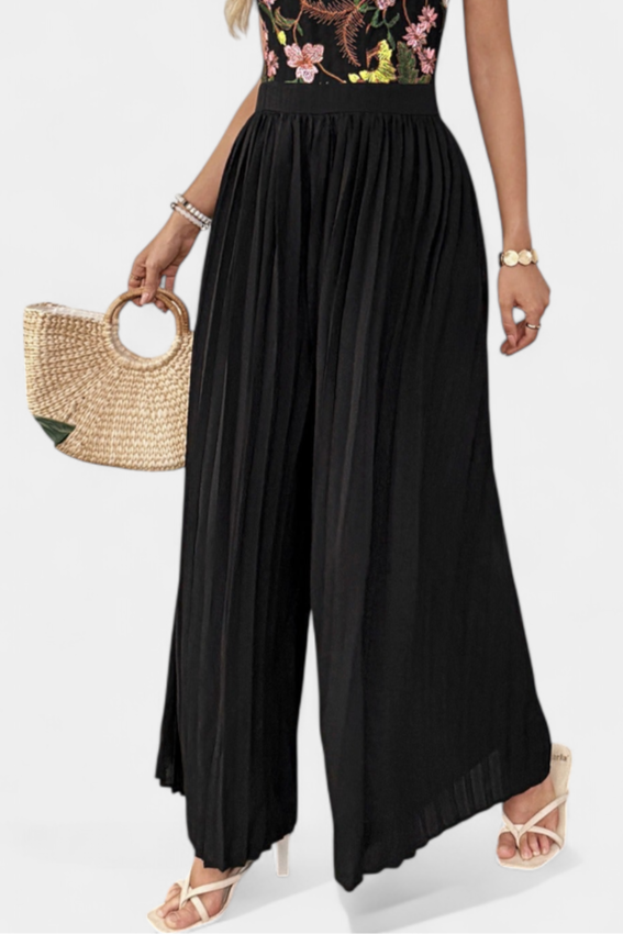 Maruja | Mono Palazzo con Bordado Floral y Encaje Transparente