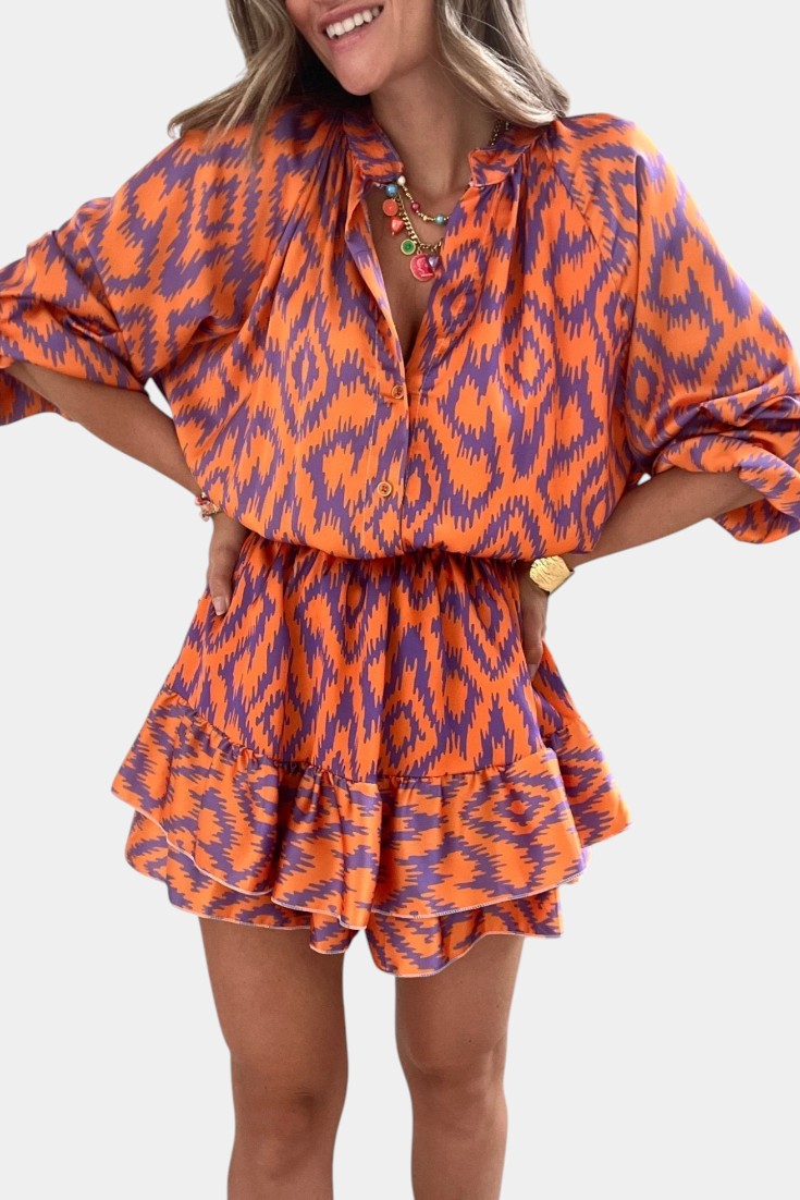 Yasmine | Mono Mini con Volantes y Estampado Ikat